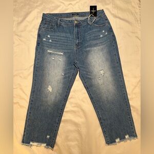 Flamingals Women’s Raw Hem Ripped Distressed Mid-wash Jeans Size 2XL New NWT